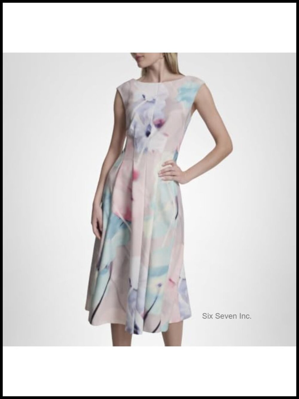 Women's Cap Sleeve Fit and Flare Dress Floral Midi Zipper